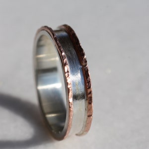 Sterling Silver Copper Wide Band Ring: Engraved Wedding Band