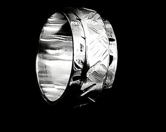 Handgemachter Silber 925 Spinner Ring: Gehämmertes Meditations Band