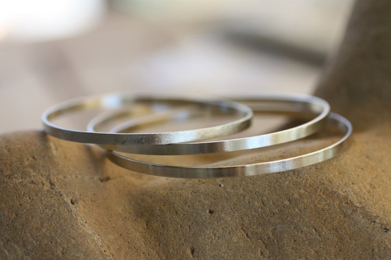 Thin Silver Bangles/ Set of 3 Stacking Bracelets/silver Skinny - Etsy