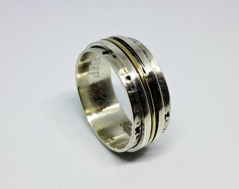 Silber 925 Spinner Band, handgefertigter Ring, Silber und Messing