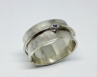 Tansanit-Spinner-Ring, handgefertigter Silberring aus 925er Sterlingsilber