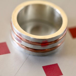 Sterling Silver Copper Ring: Engraved Anniversary Band for Men