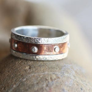 Sterling Silver Bold hammered ring, Personalized Engraved Graduation ring for him, Textured wedding band, Chunky Rustic Mens handmade ring,