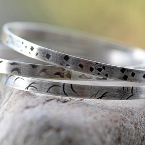Oxidized Sterling Silver Bangle Set: Hammered Texture, Handmade Stacking Bracelets