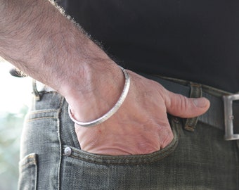 Personalized Sterling Silver Cuff Bracelet: Handwriting Engraved, Oxidized Finish