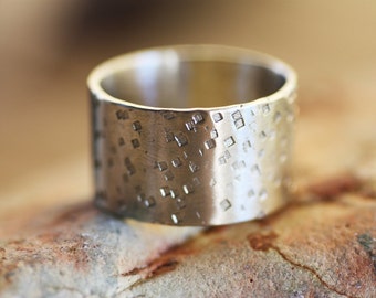 Silver 925 Chunky Textured Ring - Personalized Engraved Band