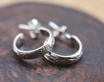 Textured Sterling Silver Hoop Earrings: Handmade Huggie Earrings