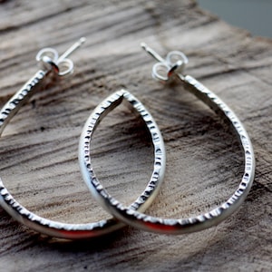 Handmade Sterling Silver Textured Hoop Earrings: 30mm Huggie Hoops