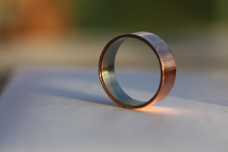 Sterling Silver and Copper wide ring Engagement wide band Mens wedding ring Copper wide band Personalised wide ring Engraved ring