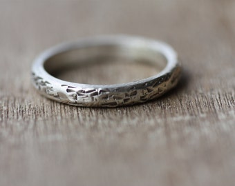 Thin semi round ring, Silver 950 Hammered handmade ring, Textured ring, Personalized engraved wedding band for him, Self Gift