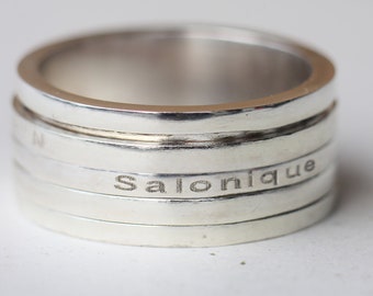 Personalized Hometown engraved coordinates ring, Fidget Triple Anxiety Relief Spinner ring, Groomsmen custom made ring, Meditation Self Gift