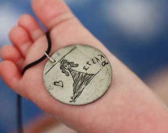 Personalized Sterling Silver Family Necklace: Child's Drawing Engraved