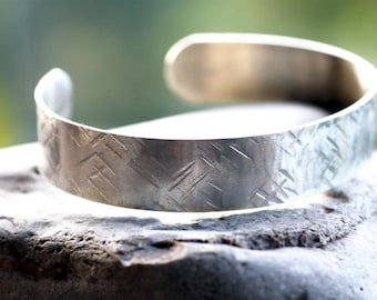 Engraved Sterling Silver Cuff Bracelet: Hammered Oxidized Adjustable Bangle