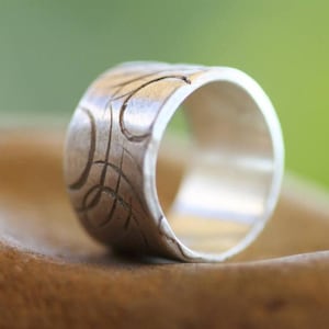 Handcrafted Sterling Silver Band Ring: Wide Hammered Rustic Design