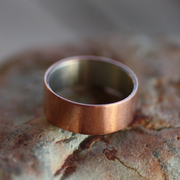 Sterling Silver and Copper wide ring / Engagement wide band / Mens wedding ring / Copper wide band / Personalized wide ring / Engraved ring