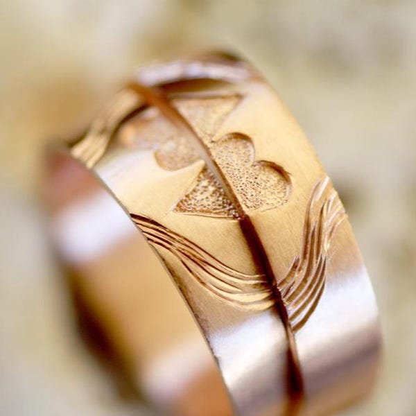 Handmade Silver 925 Matching Promise Rings: Engraved Heart Wedding Bands, Rose Gold plated