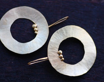 Double Gold Plated Sterling Silver Hoop Earrings: Textured Circle Design