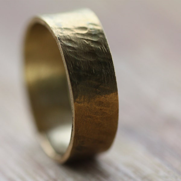 Brass hammered ring, Personalized engagement band, Men rustic wedding ring, Women custom made ring, Engraved Silver ring for man and woman