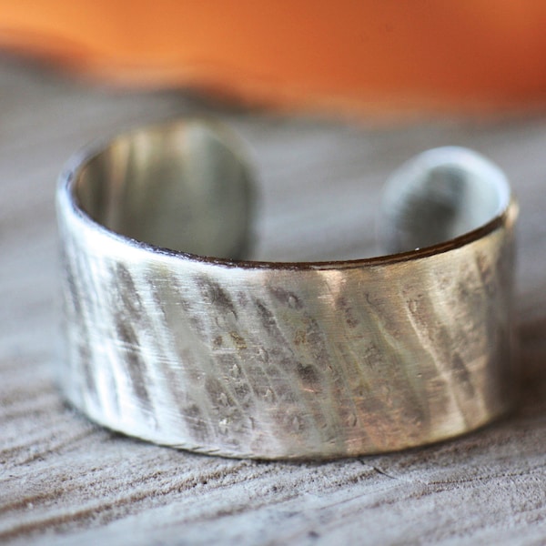 Adjustable ring for women, Textured Silver Wide band, Personalized Handwriting Engraved Initial ring, Custom made rings for man, Self Gift