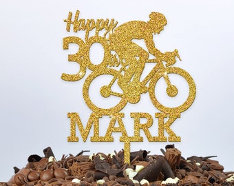 Topper de pastel de ciclismo - topper de pastel de bicicleta personalizado - topper de pastel de bicicleta de feliz cumpleaños - topper de pastel de ciclista para él, hombres, papá, abuelo
