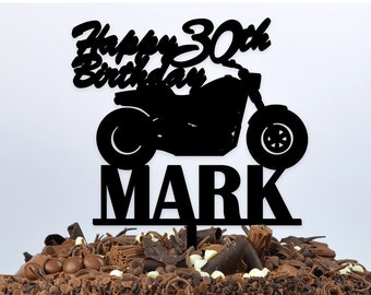Motorbike Cake Topper - Personalised Motor Bike Cake Topper - Biker Cake Decoration for Him Men - ANY Age ANY Name Birthday Cake Topper