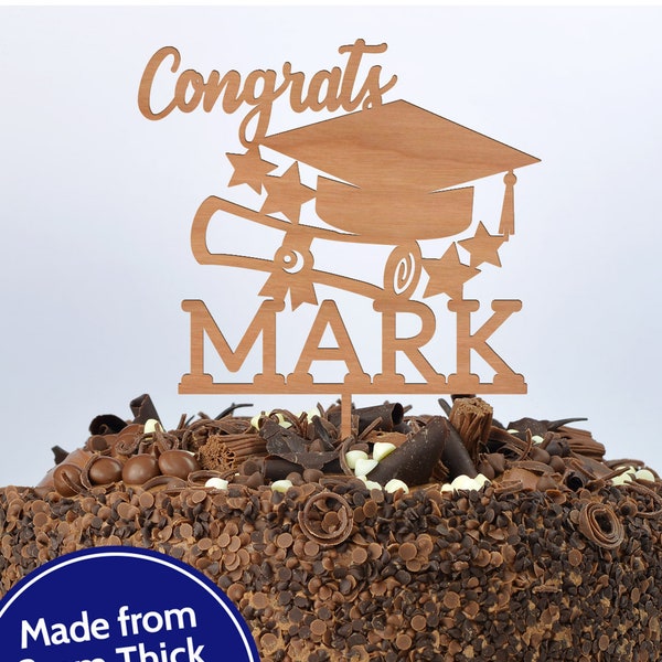 Wood Graduation Cake Topper - PERSONALISED Acrylic University Graduation Cake Topper - Graduation Congratulations - Graduation Cap Topper