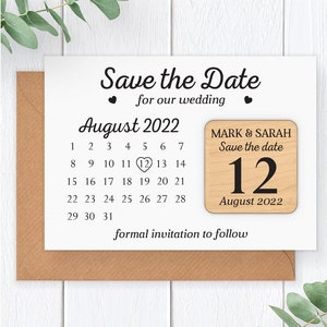 PERSONALISED Black and White Wedding Save The Date Fridge Magnet - Modern Save The Date Calendar - Rustic Wooden Save The Date Card Magnet