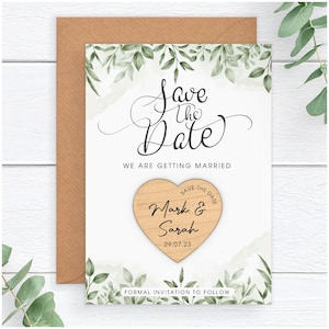 Wedding Save The Date Magnet | Rustic Wood Heart Save The Date Magnets | Spring Summer Save The Date | Eucalyptus Greenery | Boho Wedding