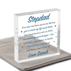 Stepdad Gifts, Fathers Day Gift Stepdad, Step Dad Birthday, From Stepchild, Stepfather Gift, From Stepdaughter, Clear Blocks With Grey Bag
