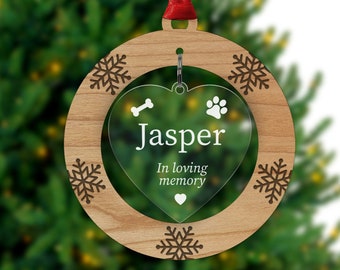 Personalised Pet Dog Memorial Ornament - Pet Christmas Bauble - Dog Memorial Gift - Dog Remembrance Ornament - Pet Loss - With Red Bag