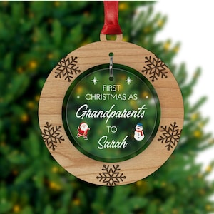 Grandparent Christmas Ornament, Personalised 1st First Christmas As Grandparents Bauble, First Grandchild, Grandparent Bauble, With Red Bag