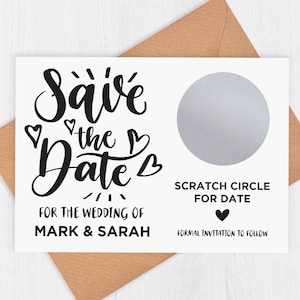 Funky Save The Date Ideas - Personalised Scratch Off Save The Date Cards - Modern Save the Dates - Date Announcement - Cream Save the Dates