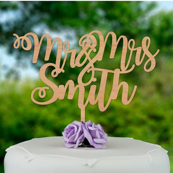 Wooden Wedding Cake Topper - Personalised Rustic Wedding Cake Topper - Mr and Mrs Cake Topper - Woodland Cake Decoration - Wood Topper