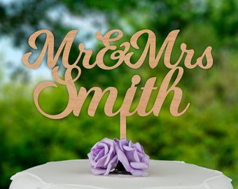 Personalised Rustic Wedding Cake Topper - Mr and Mrs Topper - Woodland Cake Decoration - Surname Cake Topper - Wood Cake Topper for Wedding