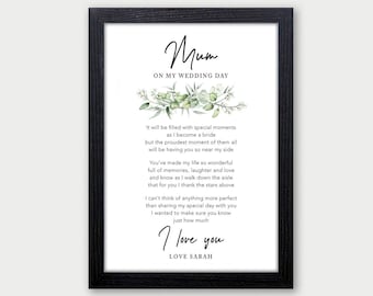 Personalised Gift For Mother of the Bride, Mother of the Bride Poem, Mum From Daughter, Wedding Gift, Mum On My Wedding Day, Eucalyptus, Mom