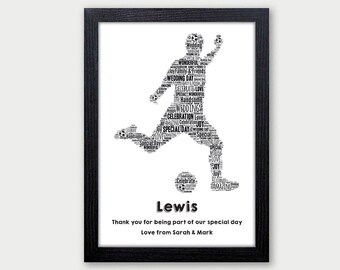 Football Page Boy Gifts, Personalised Thank You A5 A4 Wall Art Print Wooden Frame