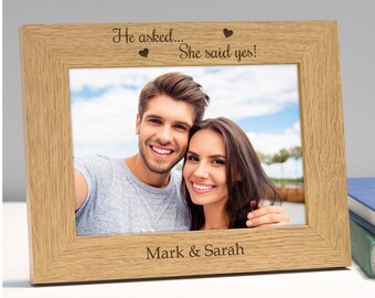 8x6” Personalised He Asked She Said Yes  Photo Picture Frame Engagement Gift