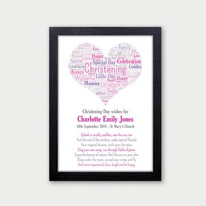 Christening Day Wishes Print Gifts - Personalised Christening Gifts for Boys, Girls - Christening Gift for Goddaughter Godson - Pink or Blue