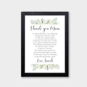 Mother of the Bride Poem Gift, Personalised Mother of the Bride Thank You, Mother of the Bride Present, Daughter to Mum Wedding, Eucalyptus