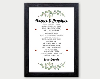 Mother Of The Bride Poem Gift, Mother Of Bride, Mum Gift, On My Wedding Day, Hen Party, Gift For Mum, Eucalyptus Wedding, Mother & Daughter