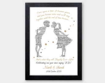 Personalised 1st Wedding Anniversary Gifts - First Wedding Anniversary Print Present - 1st Anniversary Gifts for Husband, Wife, Couples