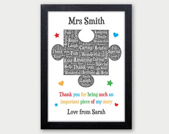 Puzzle Piece Teacher Gifts - Personalised Teacher Thank You Gifts - End of Term Gifts - Teacher Appreciation - Teacher Assistant - Nursery