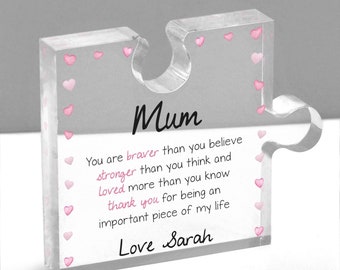 Mothers Day Gift For Mum, Braver Stronger Loved, Inspirational Mum, From Daughter, From Son, Love You Mum Mam, Mum Birthday, With Grey Bag