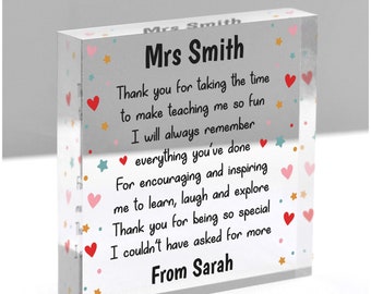 Special Teacher Gift, Personalised Gifts For Teacher Teaching Assistant TA SEND, End Of Term School Leaving, Teacher Plaque With Grey Bag