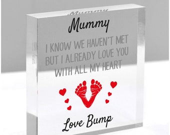 Gifts From Bump, Mum Mummy To Be, Pregnancy Gift for Wife Girlfriend, Bump to Mummy, Mothers Day Gift From Bump, Clear Blocks With Grey Bag