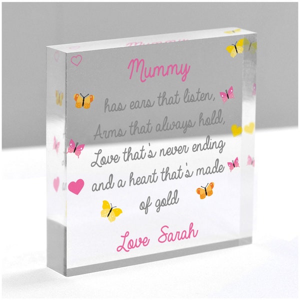 Nanny Nanna Granny Gifts from Grandchild - Personalised Mummy Nanny Gifts - Mothers Day Gifts - Nan Gifts - Clear Blocks With Grey Bag