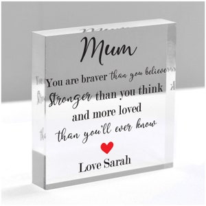 Christmas Gift For Mum Her, Braver Stronger Loved, Inspirational Mum, From Daughter, From Son, Love You Mum, Mum Christmas, With Grey Bag