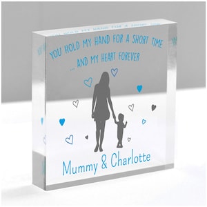 Mother and Son Gift - Personalised Mummy and Son Gifts - Mothers Day Gift - Mummy Gifts From Son - Mummy and Me - Clear Blocks With Grey Bag