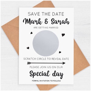 Simple Save The Dates - Personalised Modern Save The Date Card and Envelope - Wedding Save The Date Scratch Cards - Unique Save The Date