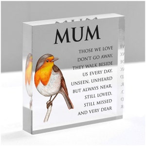 Those We Love Don't Go Away Memorial - Robin Memorial - Personalised Remembrance Gifts - Christmas Memorial - Clear Blocks With Grey Bag